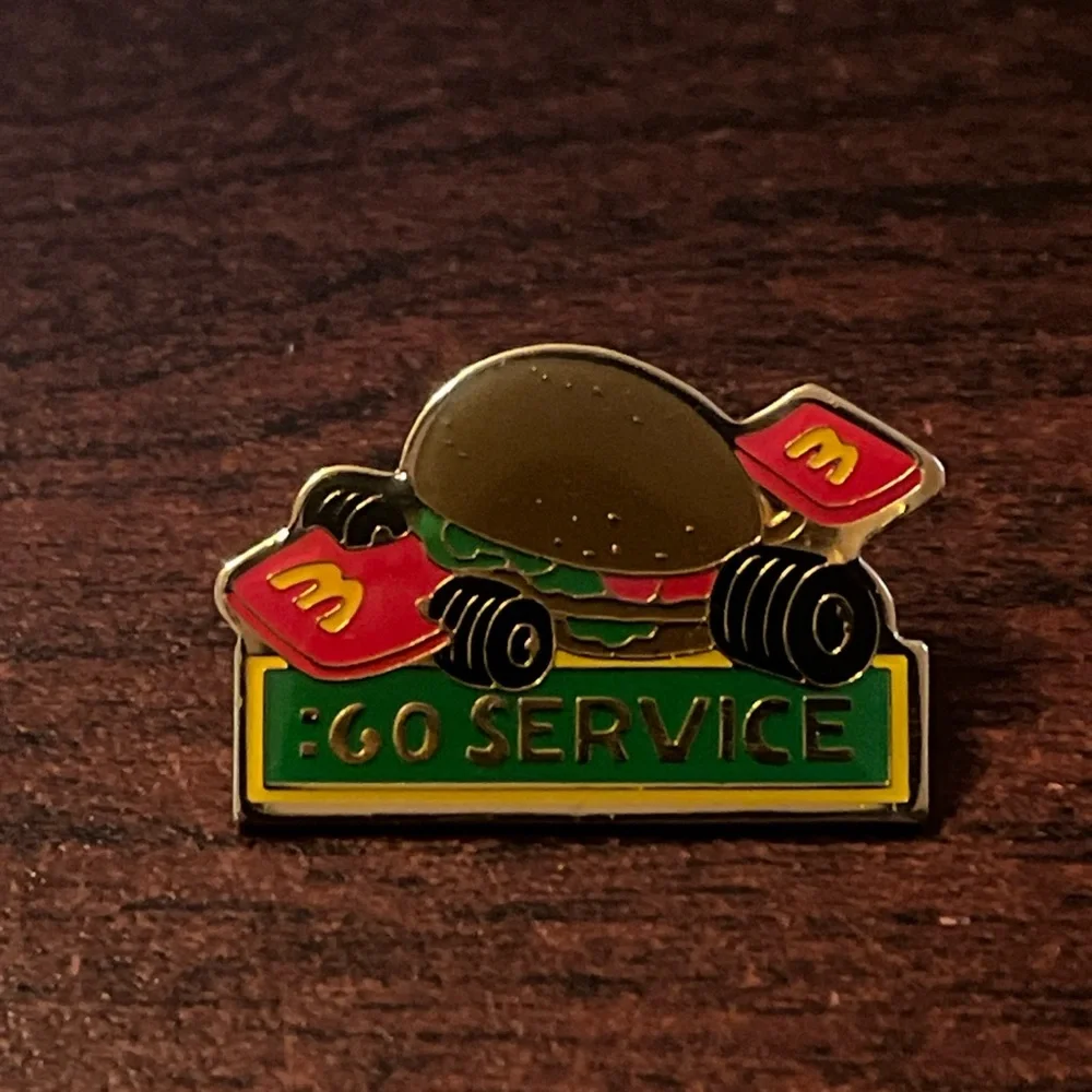 Vintage McDonald's Go Service Race Car Hamburger Employee‎ Lapel Hat Pin